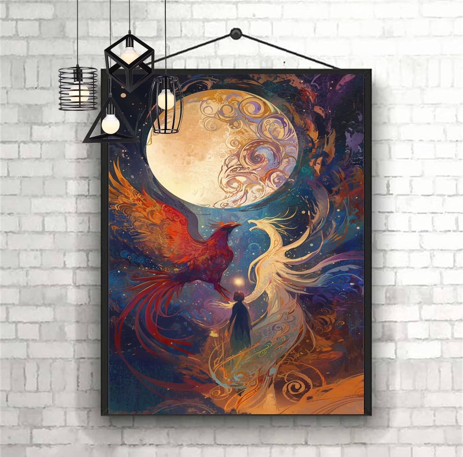 Diamentowe malowanie księżyc diament malowanie dzieci 100x150 cm 2025 diamentowe malowanie feniks, DIY diamentowe rysunki ścieg krzyżykowy rzemiosło dla dorosłych, obraz diamentowy dekoracja domu