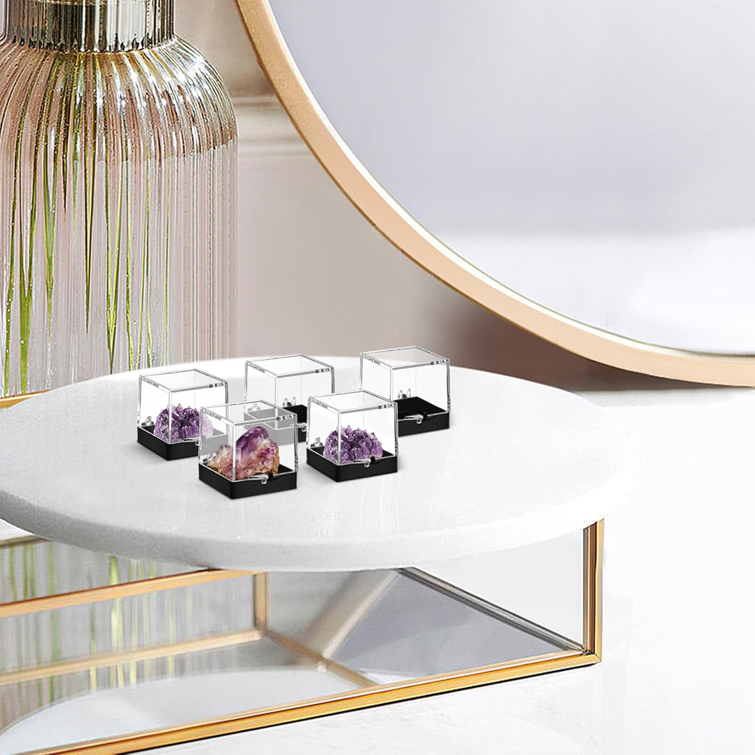 Angoily 60pcs Square Mineral Specimen Storage Boxes Transparent Plastic Display Cases for Stones Crystals and Collectibles Easy to Clean and Store and Portable Design