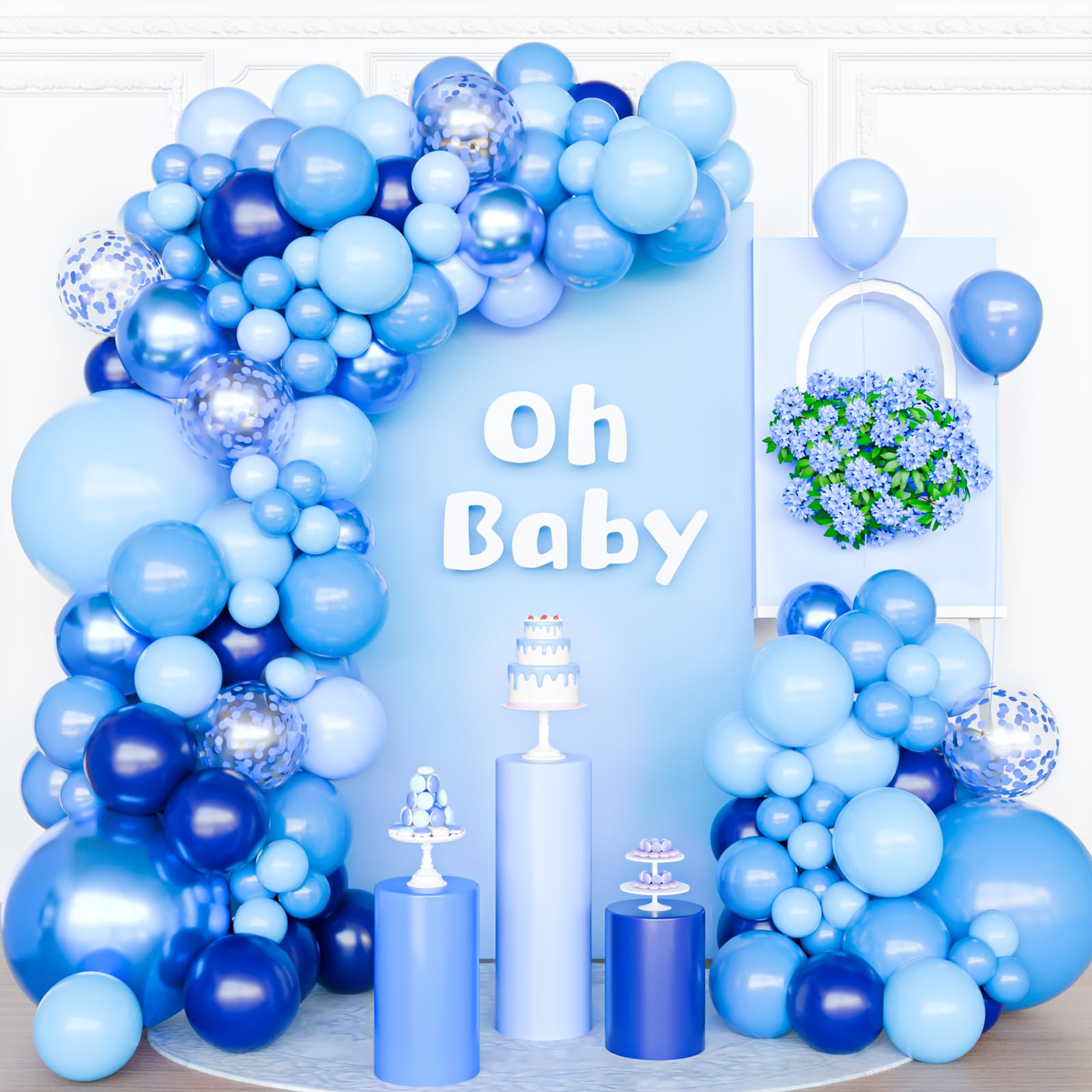 Blue Balloons Garland Arch Kit, 133pcs Navy Balloons Light Baby Blue Balloon Different Size for Baby Shower Birthday Bridal Shower Anniversary Party Decorations