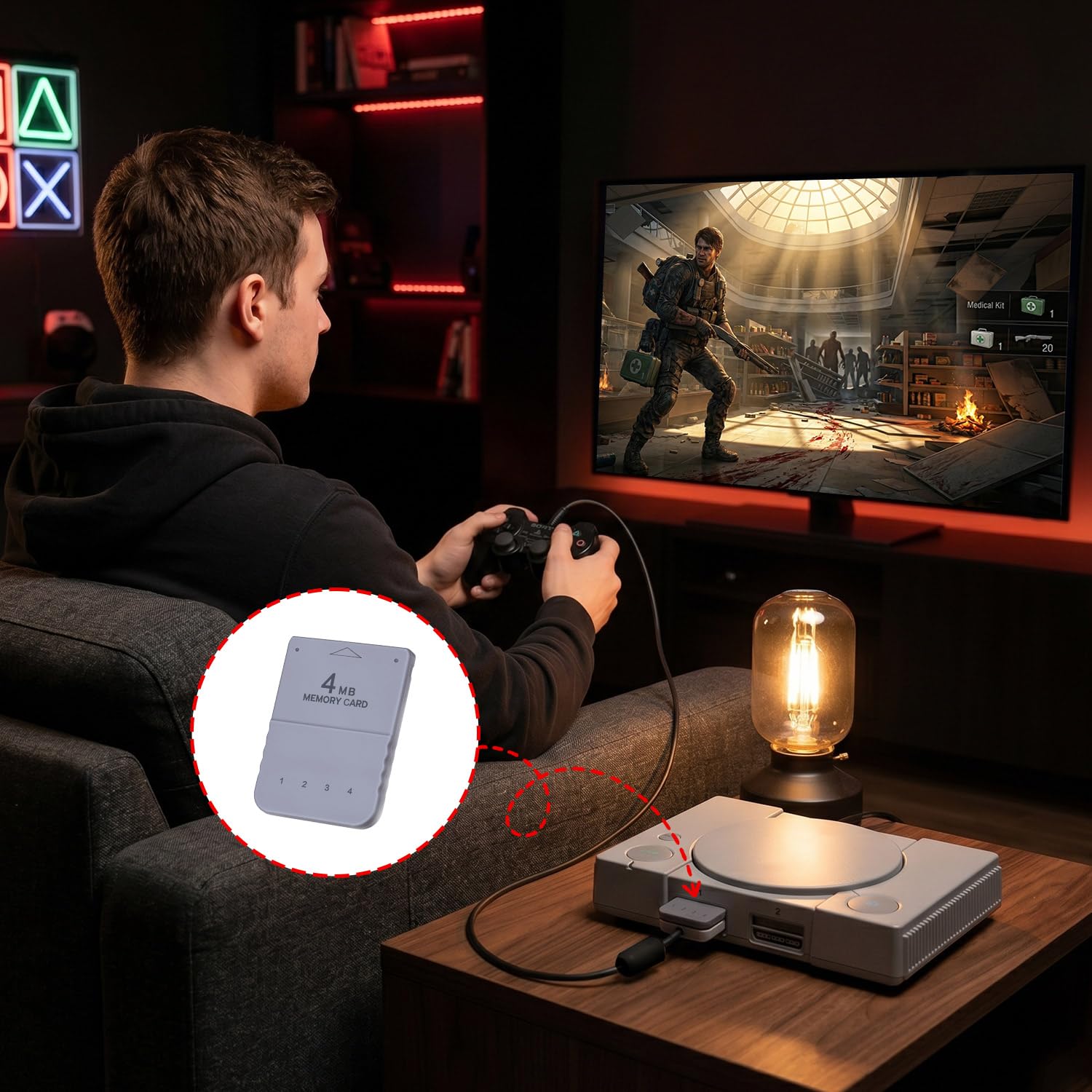 Mcbazel Karta pamięci 4 MB do PS1 i PS One, 60 bloków karty pamięci do PS ONE, pojemność do PlayStation 1, szybka karta pamięci do gier, kompatybilna z PS2 (tylko gry PS1)