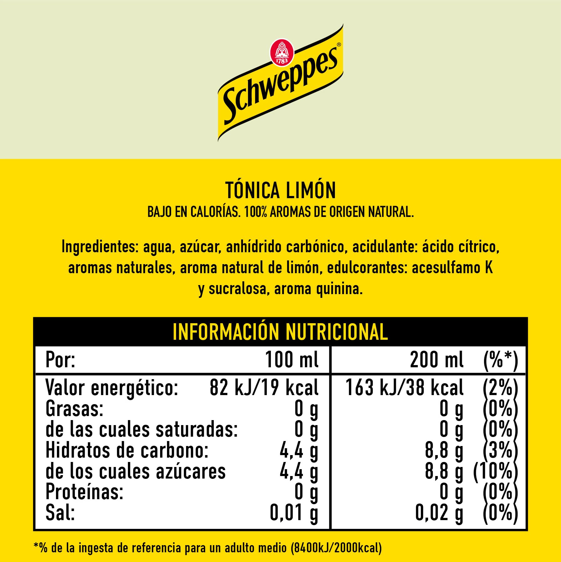 Schweppes Tónica Limón, Bebida Refrescante - Lata, Pack 24 x 33 cl