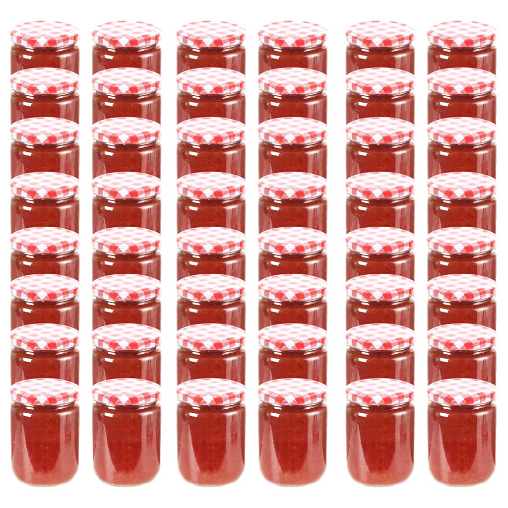 Vasetti per Marmellata in Vetro con Coperchio Bianco/Rosso, con Chiusura Ermetica e Ampia Apertura, Vasetti per Marmellata, Barattoli Vetro con Coperchio, 230 ml, 48 Pezzi