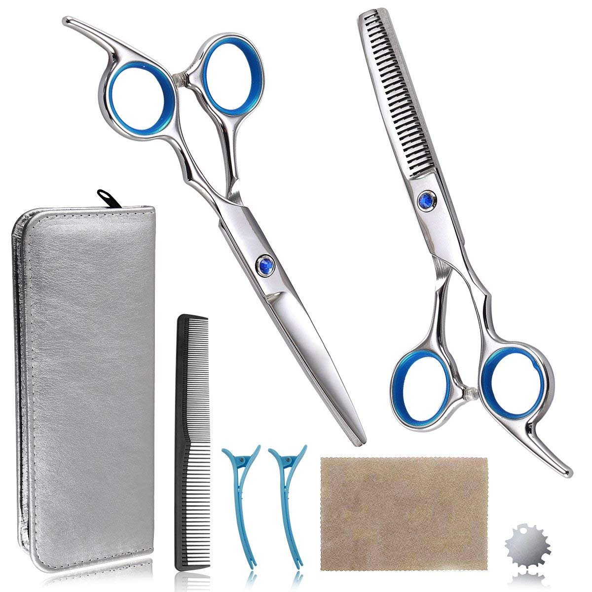 Stanbow Hair Cutting Scissors, Professional Hair Thinning Shears with Detachable Finger Ring, Adjustable Tension, Hair Cutting Kit with Barber Comb, Hairdresser Clips and Leather Case