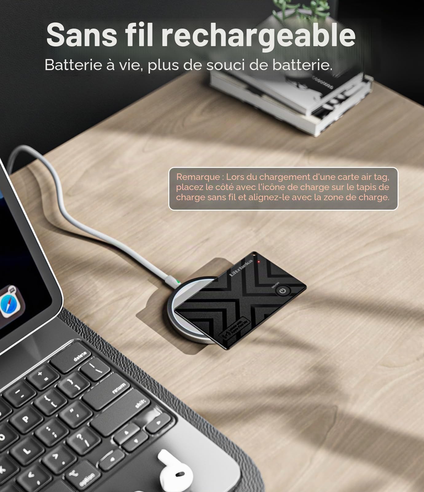 Lot de 3 trackers portefeuille ultra fins certifiés MFi compatibles avec Apple Find My | Pour portefeuilles, clés et sacs | Lot de 3