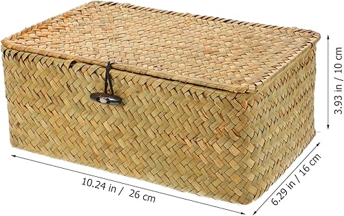 Miniatura 3 de BESPORTBLE Cesta de ratán con tapa, cestas de mimbre con tapa, cestas de almacenamiento de mimbre planas, cestas organizadoras tejidas con botón