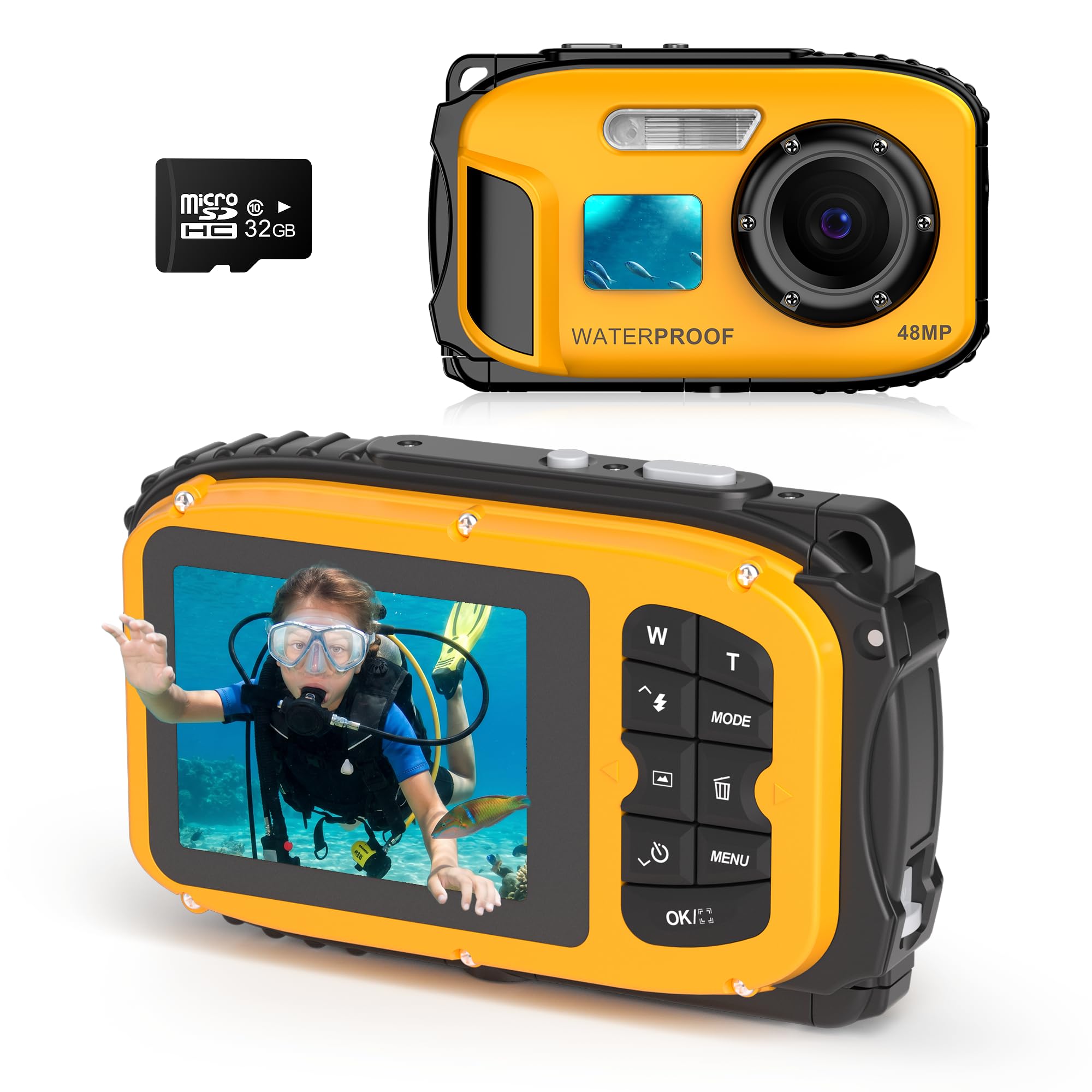 Floating Underwater Camera for Kids, Waterproof Digital Camera with 32GB Card, 48MP 4K Portable Snorkeling Camera for Pool Beach, Lightweight Rechargeable Floating Action Camera, Yellow-image-40