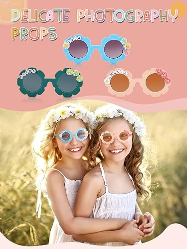 Miniatura 6 de 10 pares de lentes de sol redondos con flores para niños, para exteriores, con 50 margaritas, 100 cuentas de letras al azar (color elegante)