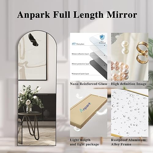Miniatura 7 de Espejo arqueado negro de longitud completa con soporte de 18 x 58 pulgadas, espejo de tocador de cuerpo completo para colocar de pie en la pared,