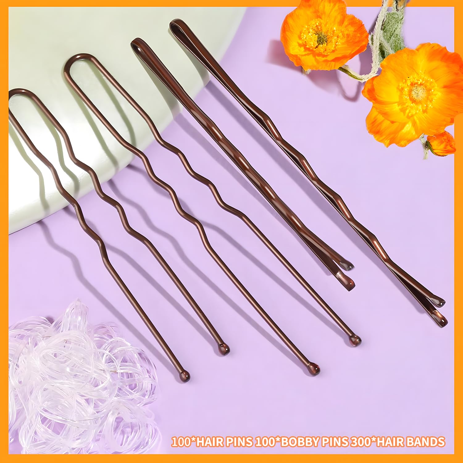 500 Pezzi Forcine per Capelli Mollette per Capelli U Fermagli per Capelli 2" 2.36", Bobby Pins 2" 2.75", Cerchietti Trasparenti per Capelli con Scatola Di Stoccaggio per Acconciature da Donna(marrone)