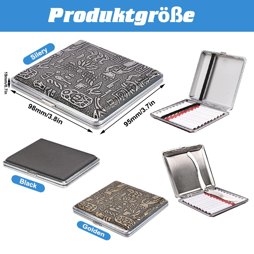 Portasigarette In Metallo Con Teschio | PU Pelle Per 20 Sigarette | Design Unisex Nero - Foto 12