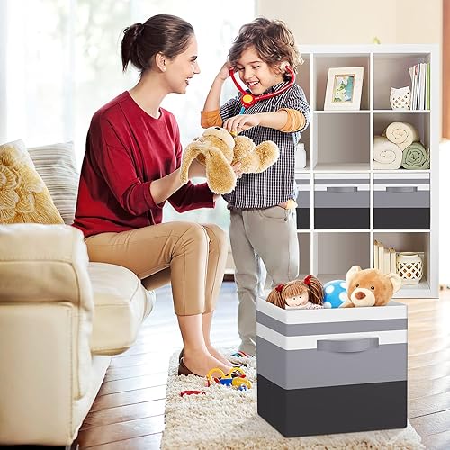 Miniatura 6 de StoreHappily Contenedores de almacenamiento, cajas de tela plegables de 11 pulgadas con asas y cartón para armario, cuarto de servicio, dormitorio,