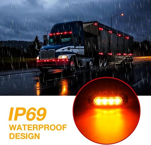 Miniatura 6 de Preboun 60 luces LED indicadoras laterales de 12-24 V, luces LED de marcador LED ámbar para camión, remolque, automóvil, autobús, camión, barco,