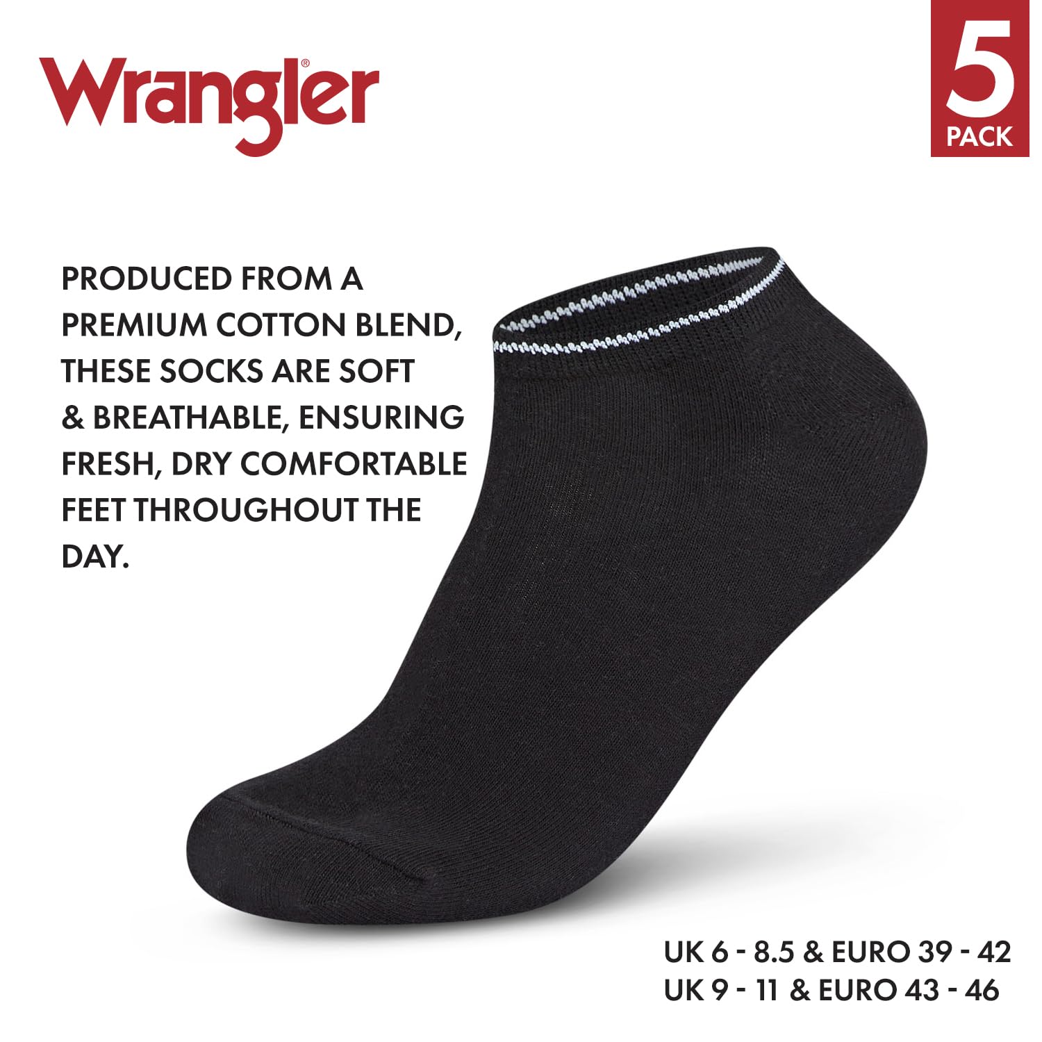 Wrangler Tennent Trainer Liner Socks (5 sztuk) męskie, płaski, 43-46 EU