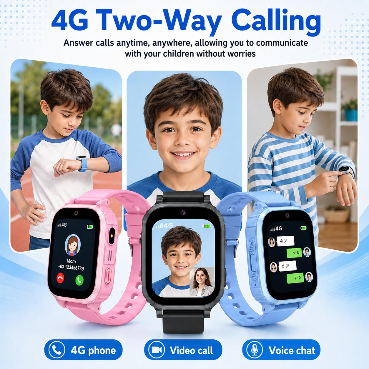 4G Smartwatch per Bambini, Smartwatch con GPS e SOS, Chiamate, Videochiamate, Chat e SMS, Fotocamera, IP68, Modalità Scuola, Sveglia, Torcia, Orologio Telefono Bambini Regalo per Ragazzi e Ragazze