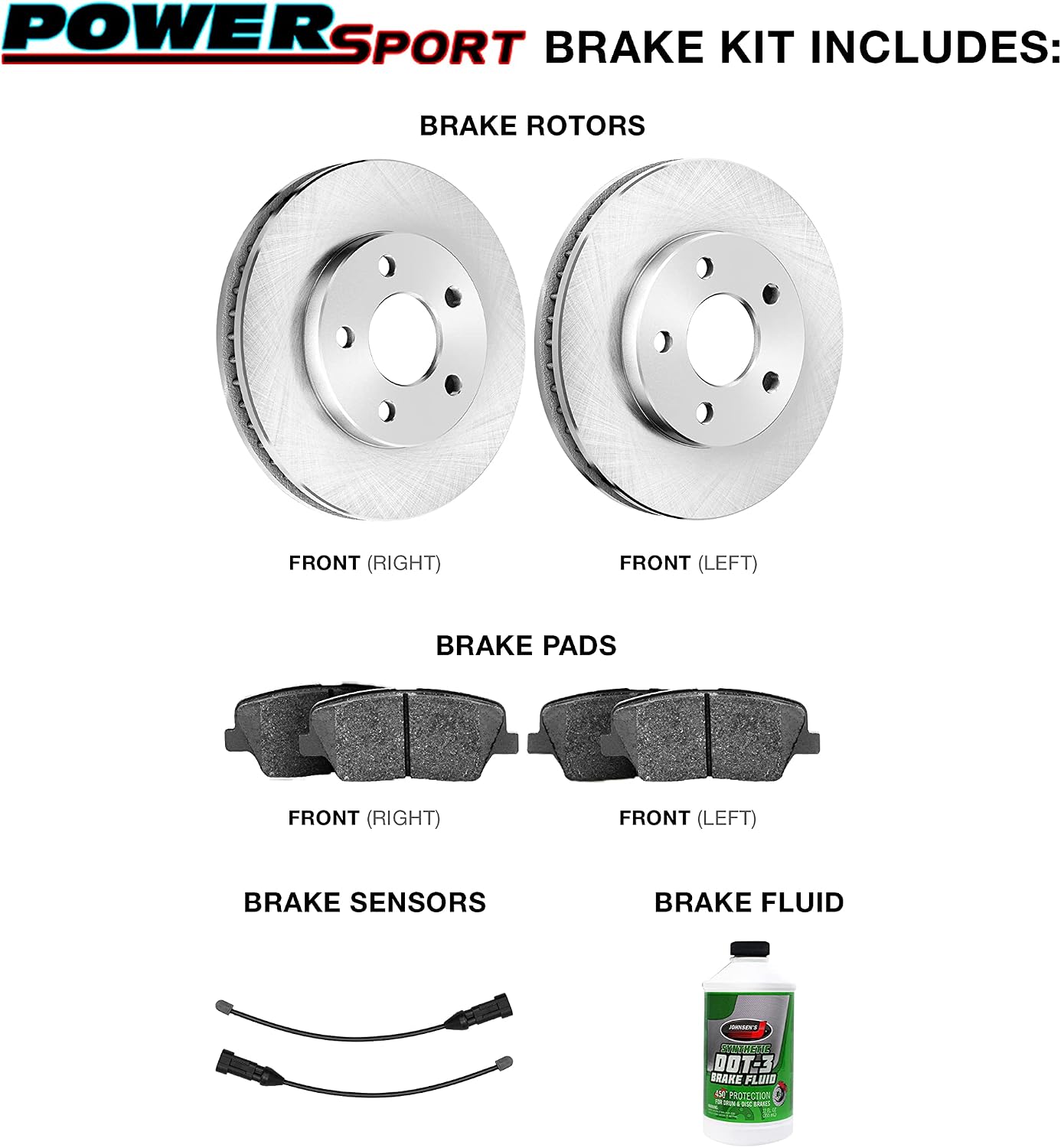 Power Sport Front Brakes and Rotors Kit |Front Brake Pads| Brake Rotors and Pads| Semi-Metallic Brake Pads and Rotors| Sensor Wire BLB1.33070.63