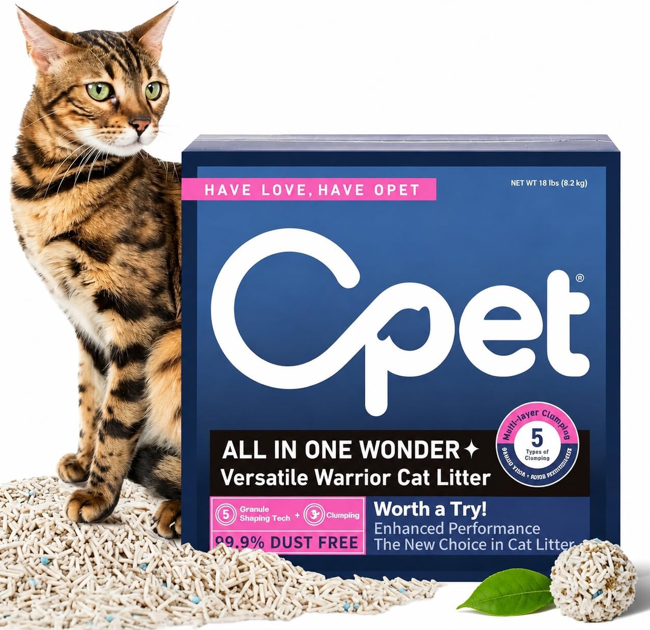OPET Lettiera per gatti mista di tofu, lettiera agglomerante forte, tofu misto e bentonite, 99,9% priva di polvere e sciacquabile, ingredienti naturali sostenibili per il controllo degli odori