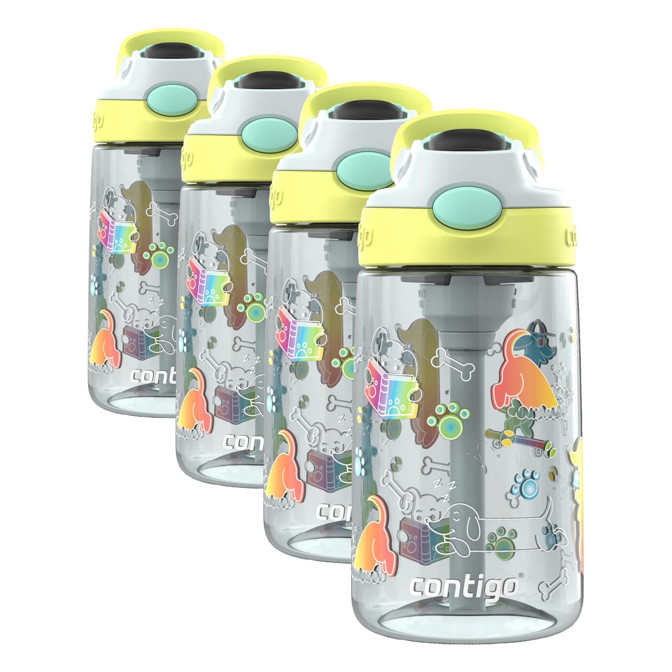 Contigo Kids Water Bottle with Redesigned AUTOSPOUT Straw, 14 oz (Pack of 4)