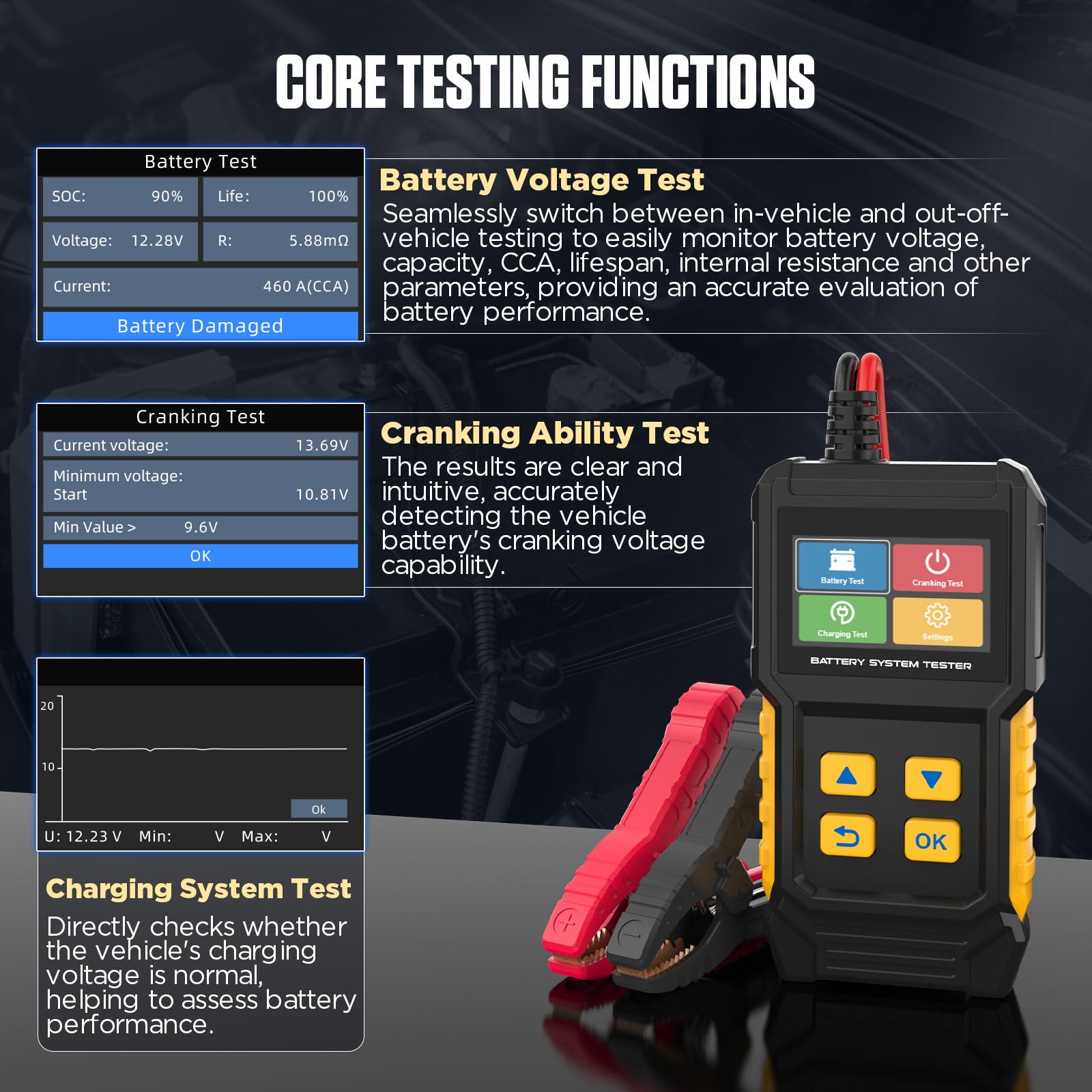 Tester per batteria auto 12V 24V di carico 30-2000 CCA alternatore automobilistico Analizzatore di batteria digitale Tester del sistema di avviamento e carica