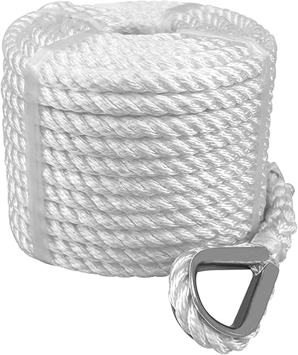 Miniatura 2 de ISURE MARINE Cuerda de anclaje marino de nailon trenzado sólido de 38 pulgadas x 75 pies, cuerda de anclaje blanca para barco con dedal y grillete