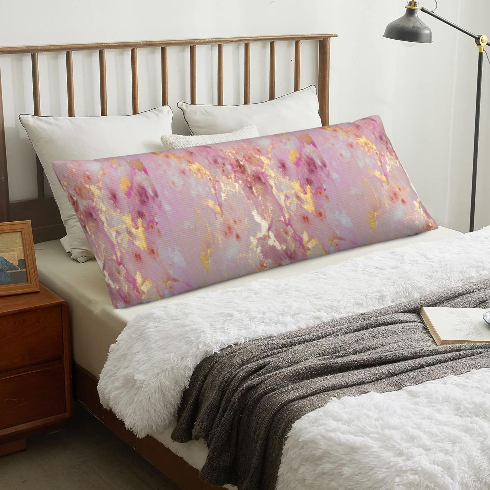 Pink Marble Texture Print, Body Pillow Cover with Zipper,Long Body Pillowcase 20 x 60 in