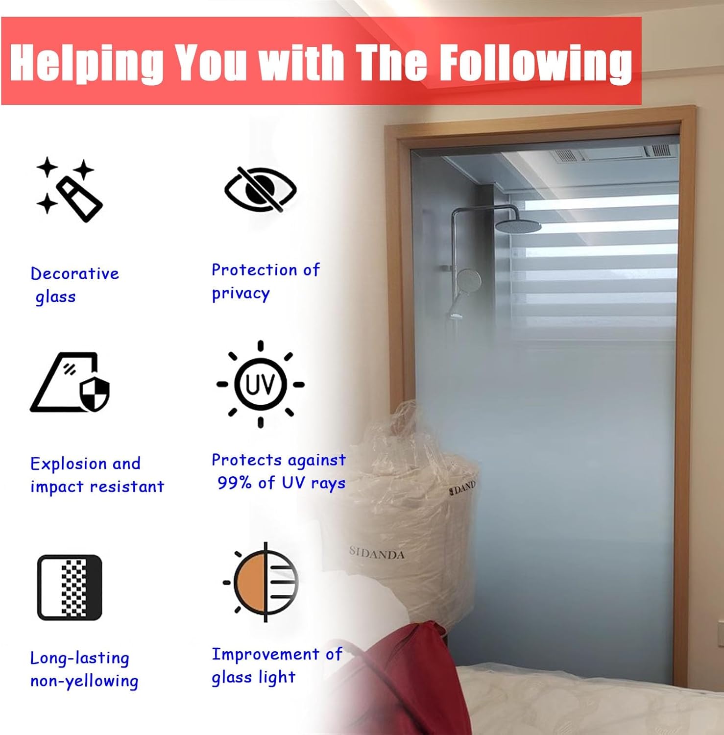 Gradient Frosted Window Film - Privacy Sticker for Office, Hotel & Commercial Use - Custom Waterproof Gradual Cover - Pure Color (61x152cm/24x60in)