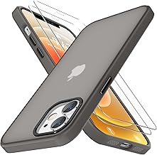 Niphabe Mat Coque pour iPhone 12 avec 2 Verre Trempé, Anti-Jaunissement Dur PC Translucide Givrée Housse Anti-Rayures Protection Case Antichoc Coque avec Bumper TPU Coque - Noir