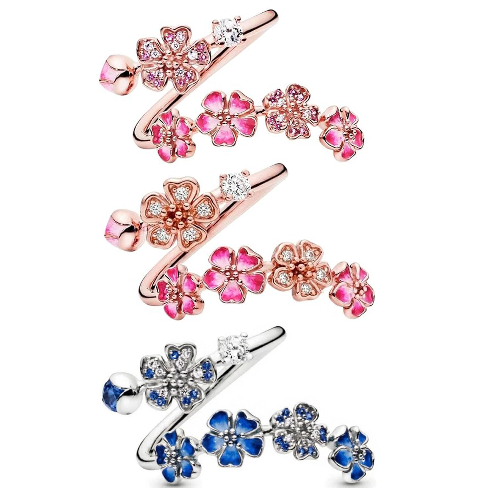 Peach Blossom Ring, Pink PeachBlossom Flower Branch Open Ring, Pink Peach Blossom Ring, Fashion Jewelry, For Women (3PCS,One size)