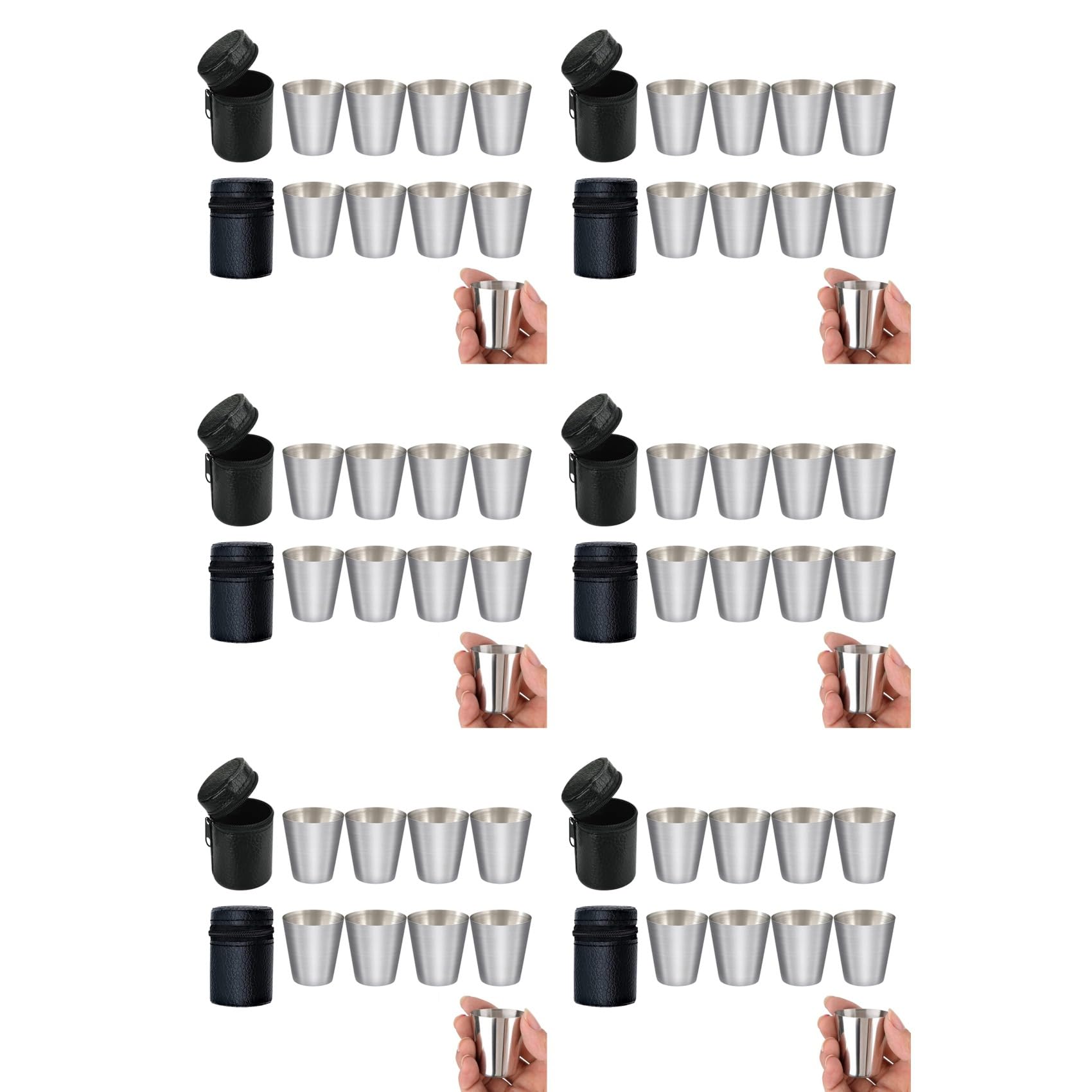 Hndhbfgrt 48X Polished 30Ml Mini Stainless Steel Shot Glass Cup Drinking Wine Glasses with Leather Cover Bag for Home Kitchen Bar