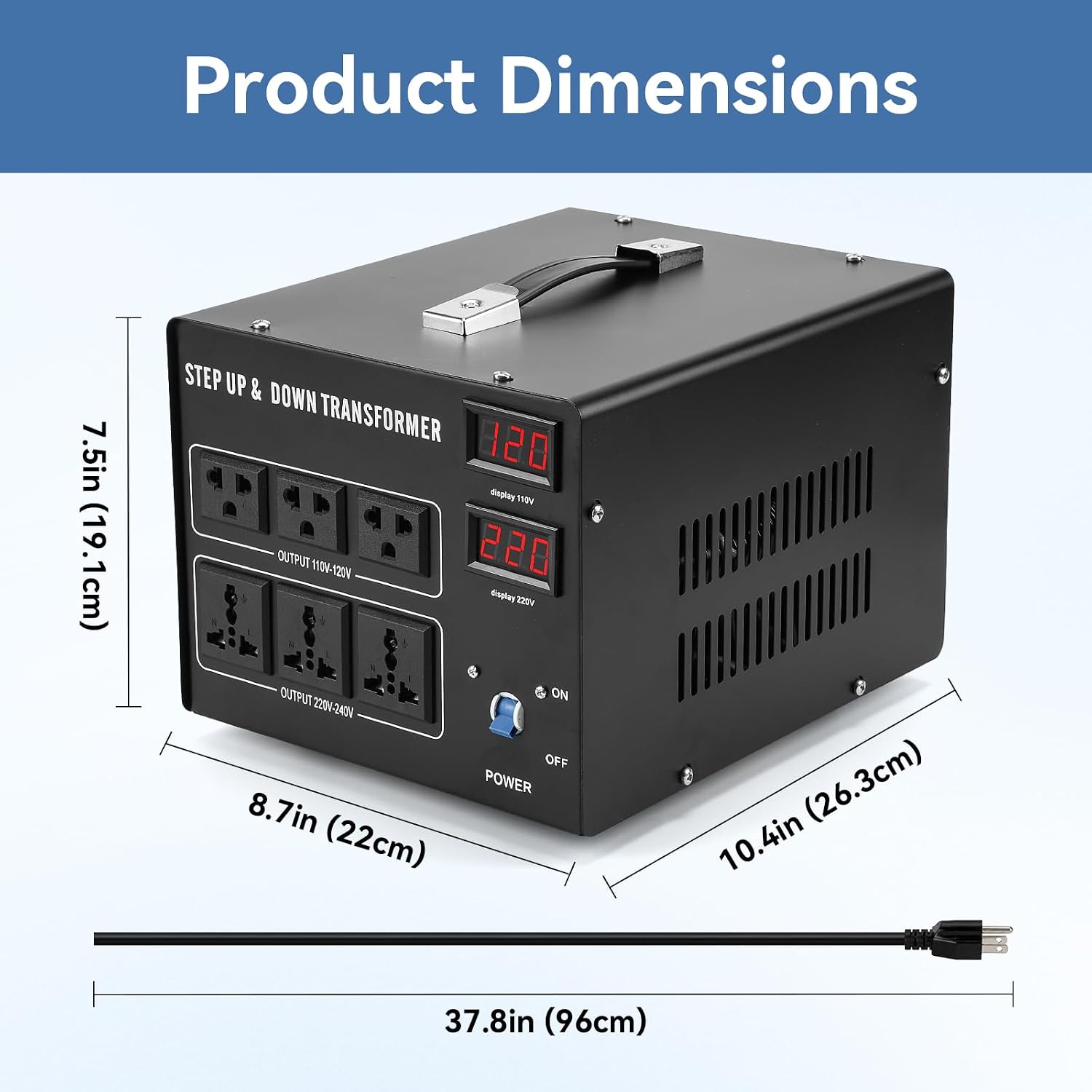 5000W Voltage Transformer Step Up/Down, 110V/220V Voltage Converter, Manual Rewiring Switch, Dual LCD Display, 6 Outlets, Resettable Circuit Breaker Protection for Home Industrial Overseas Use