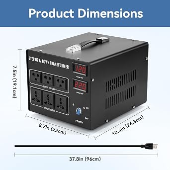 5000W Voltage Transformer Step Up/Down, 110V/220V Voltage Converter, Manual Rewiring Switch, Dual LCD Display, 6 Outlets, Resettable Circuit Breaker Protection for Home Industrial Overseas Use