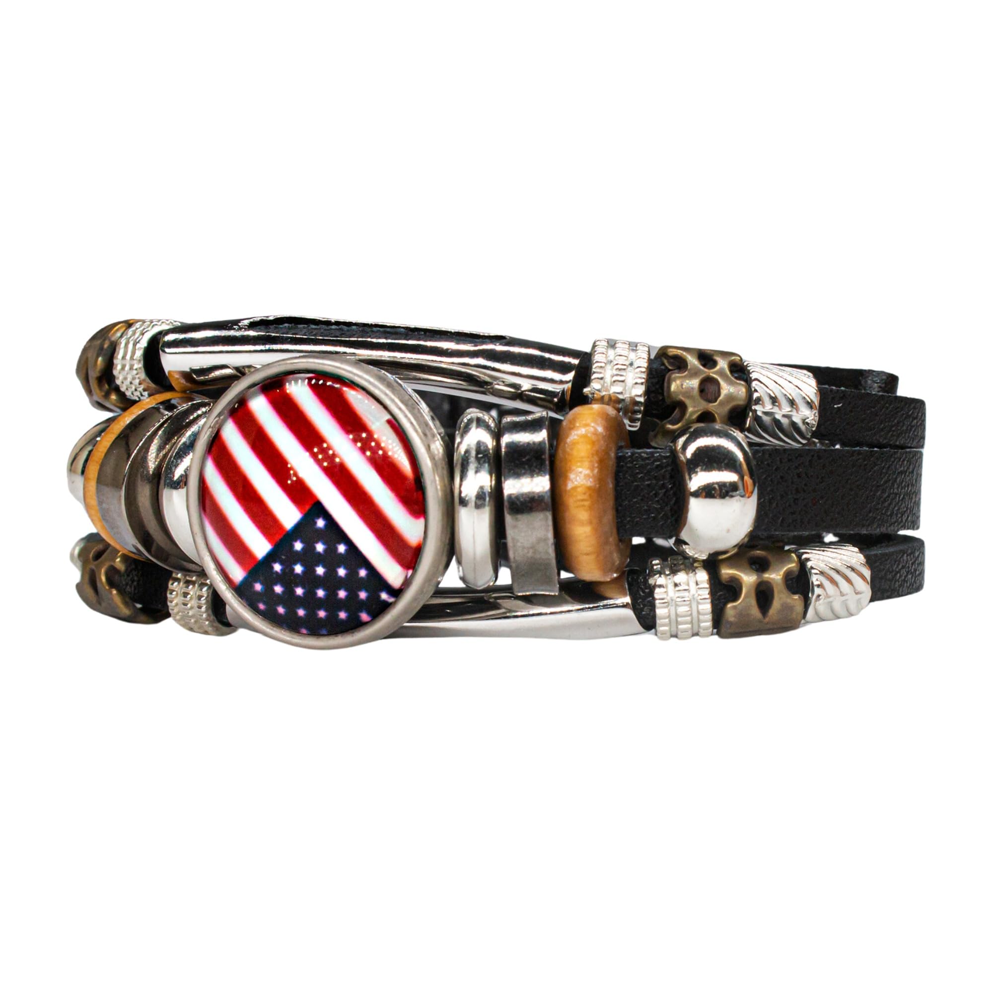 America USA Flag Bracelet - Braided Fashion Leather Chain Wristband, Handmade Charm Accessories, Jewelry Gift for National Day's, Special Souvenir for Man, Men, Woman & Women