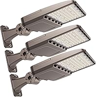 YXL 21,000LM LED Shoebox Parking Lot Lights with Dusk to Dawn Sensor, 5000K Daylight, IP65 Waterproof Arm Mount - 3 Pack for Stadiums & Areas