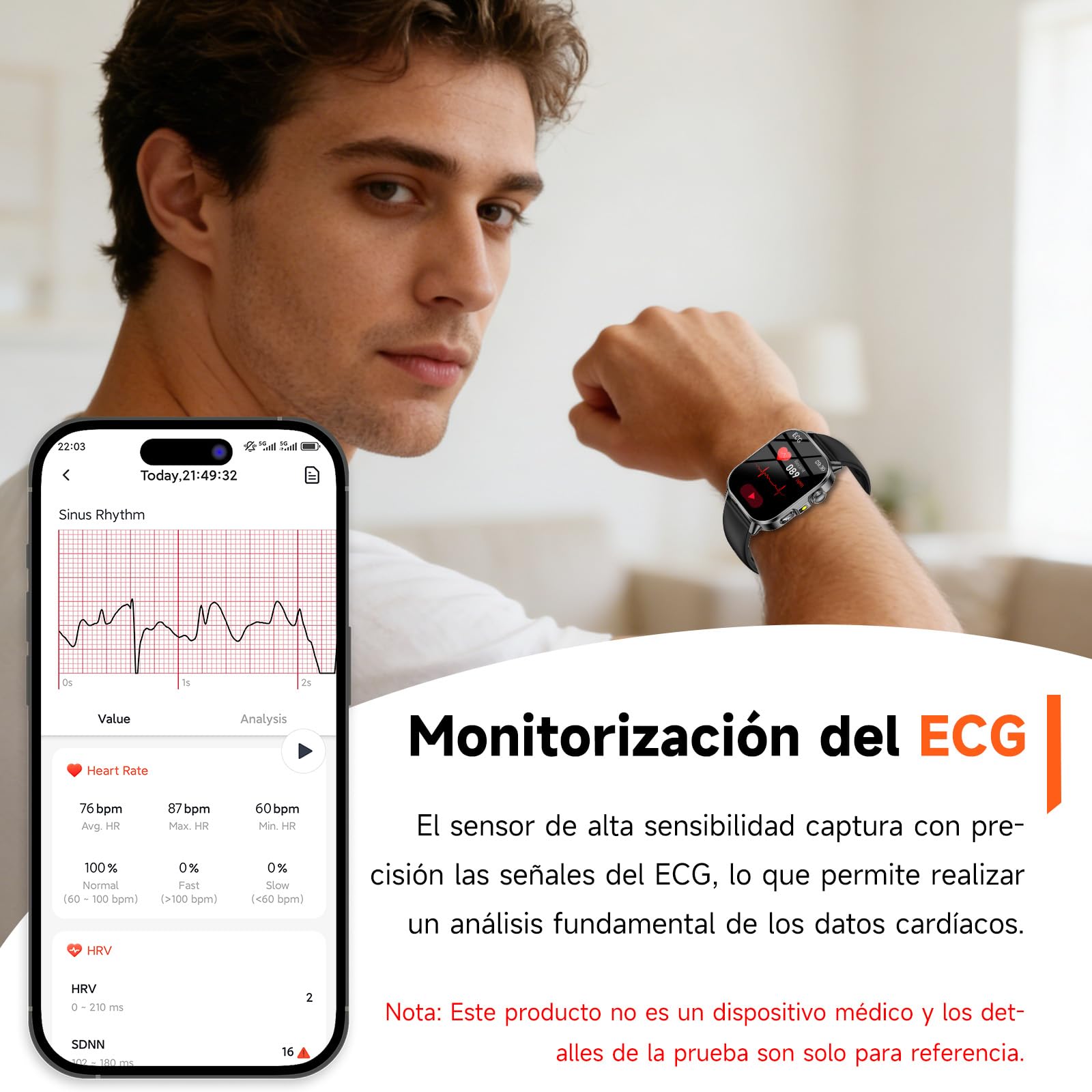 2026 Reloj Inteligente con ECG+HRV/Presion Arterial/Sueño/SpO2/Hombre Mujer | 2,0" HD Reloj Salud, Composición Corporal/24H Pulsómetro, Temperatura Corporal/IMC/Microchequeo/SOS/ /LED/Fatiga/Emociones