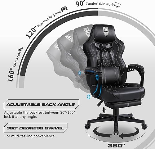 Miniatura 5 de Vonesse Silla para Videojuegos, Silla de Oficina para Computadora con Reposapiés, Sillas Reclinables para Juegos para Adultos, Silla Ergonómica
