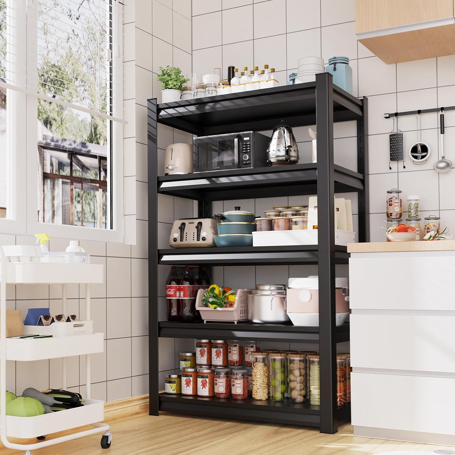 Metal Garage Shelving,Garage Shelves Heavy Duty Shelving Unit Industrial Utility Shelf Organization Rack,Black Storage Shelves (1, Steel-72 H x 36" W x 16" D)