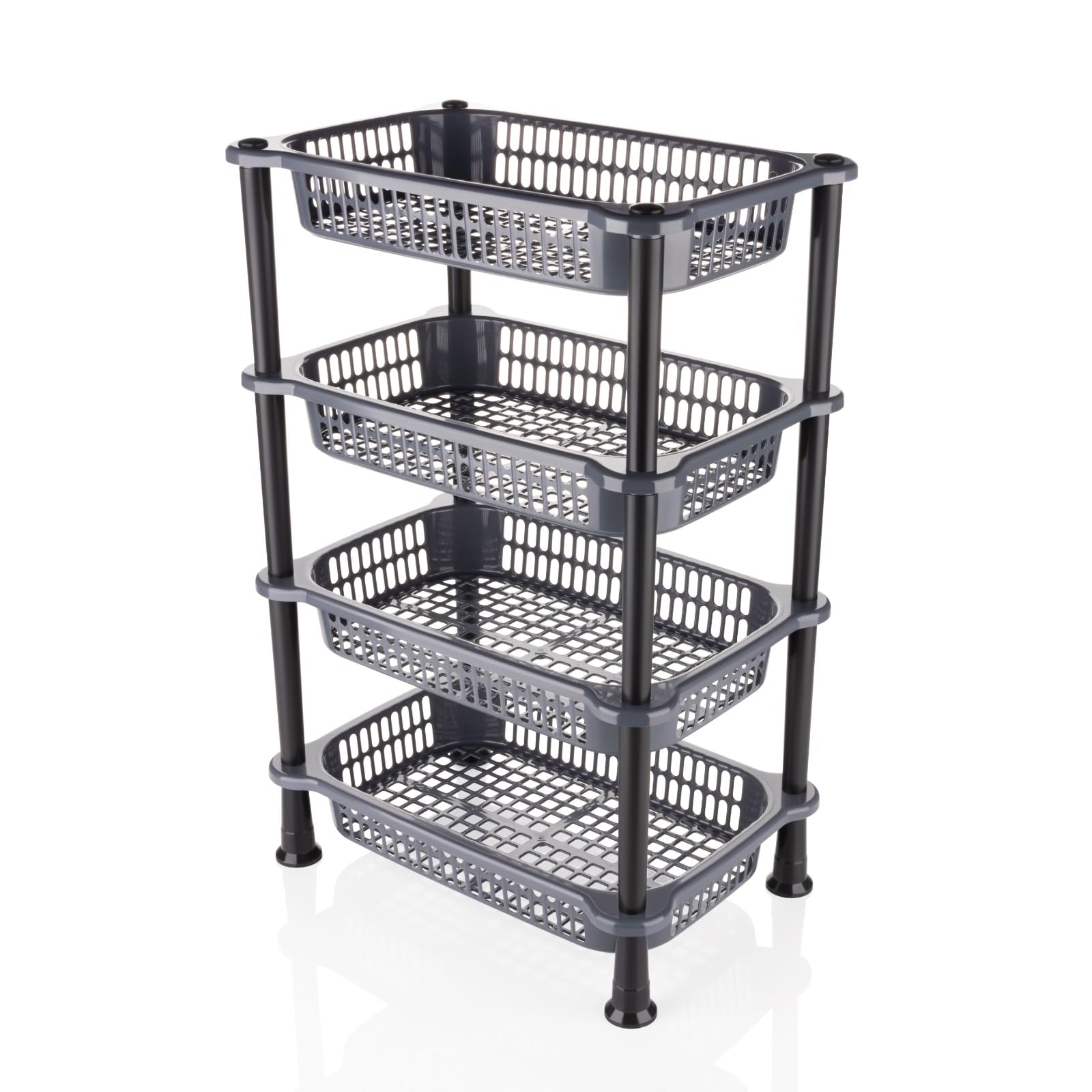 MASHUR FAB® Multipurpose 4-Layer Plastic Storage Rack | Strong Ventilated Basket Stand for Kitchen, Pantry, Bathroom & Home Organization (Grey, 4 Layer)-image-18