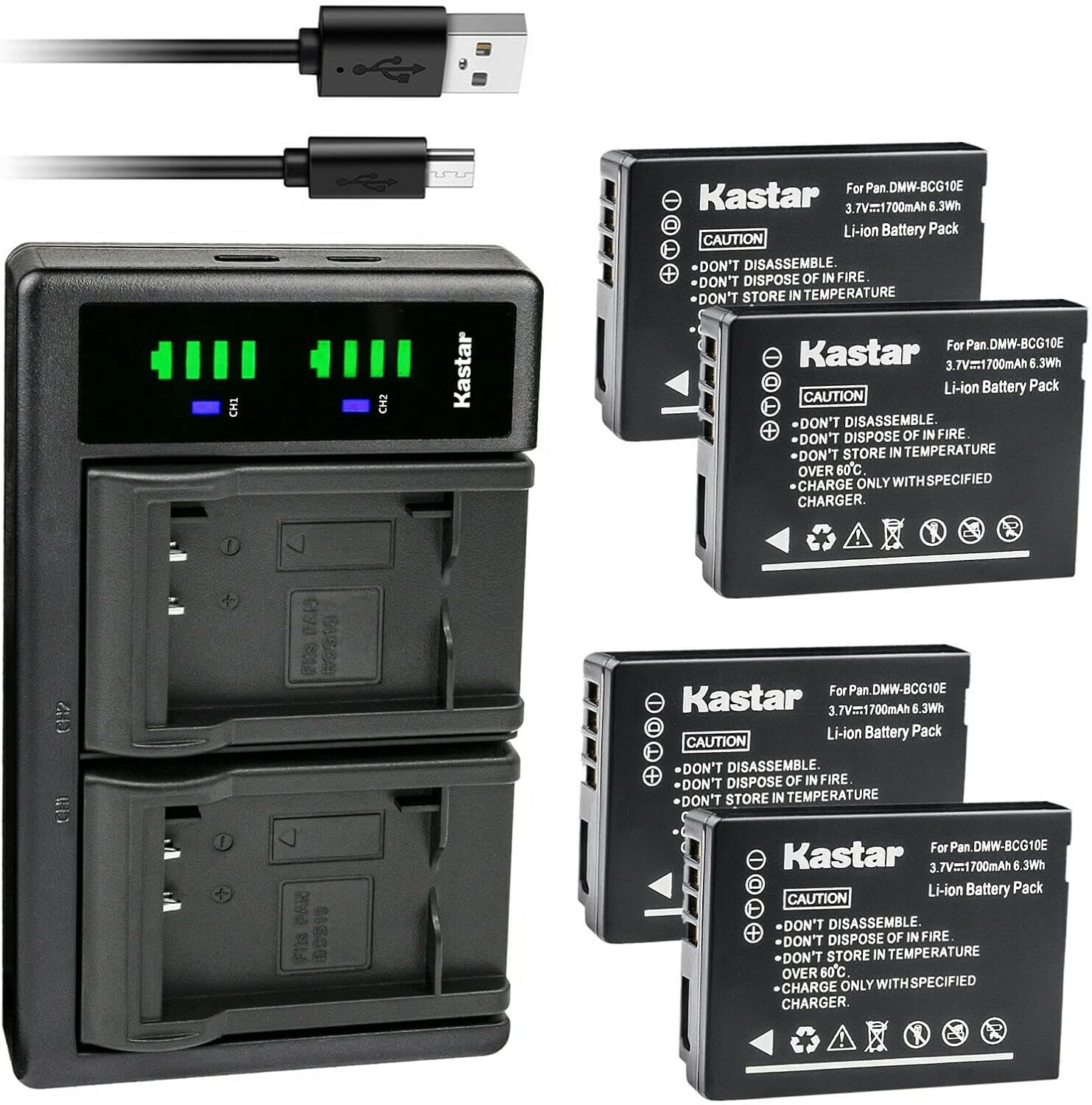 Kastar 4-Pack DMW-BCG10 Battery and LTD2 USB Charger Replacement for Panasonic Lumix DMC-ZS5, Lumix DMC-ZS6, Lumix DMC-ZS7, Lumix DMC-ZS8, Lumix DMC-ZS9, Lumix DMC-ZS10, Lumix DMC-ZS15