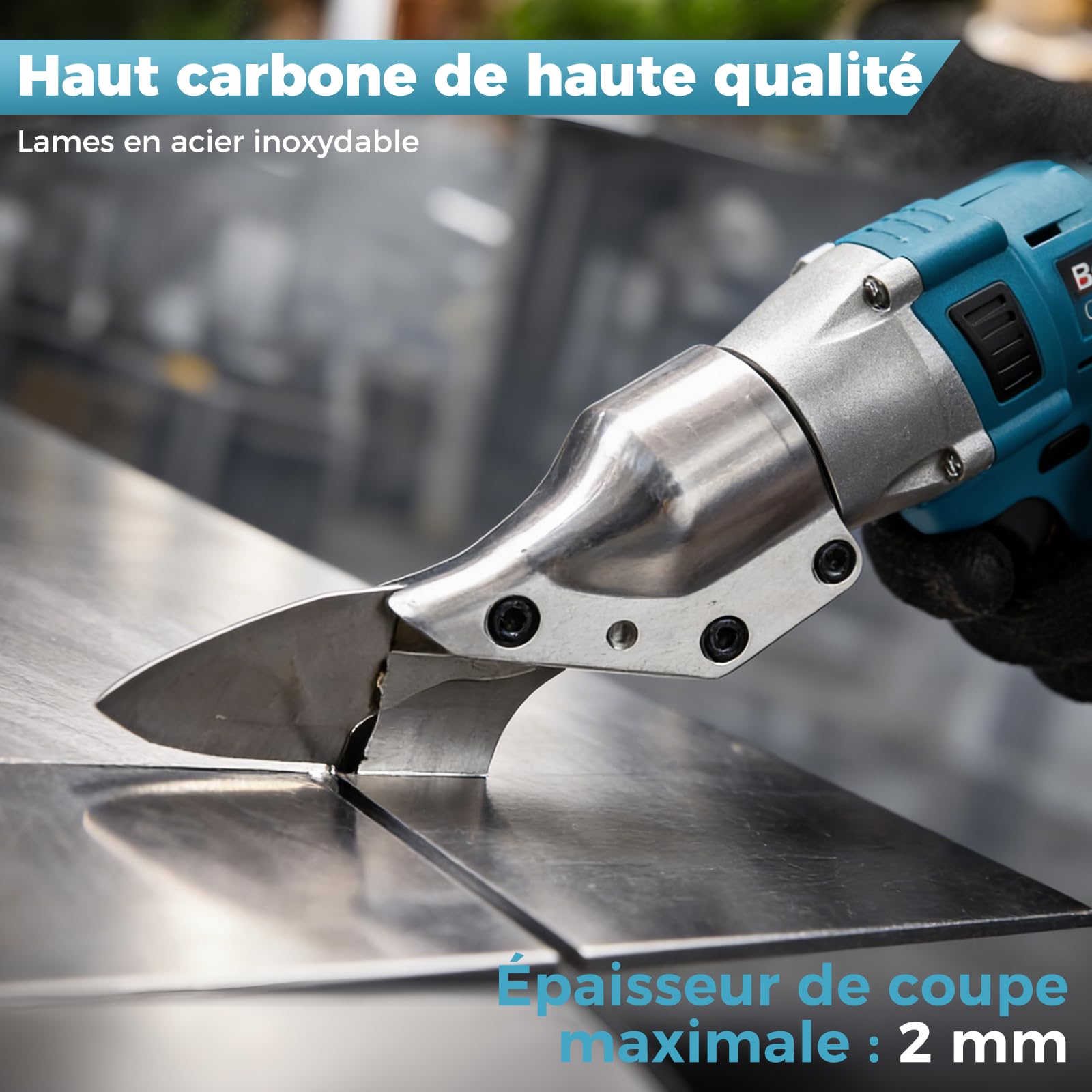 Bostar Cisaille à Tôle sans Fil, Moteur Brushless avec 2 Batteries 4.0Ah, Coupe-Tôle Électrique pour Métal 1,5mm & Alu 2,0mm, Tête Rotative 360° (Verrouillage Sécurisé), Compatible avec Makita 18V