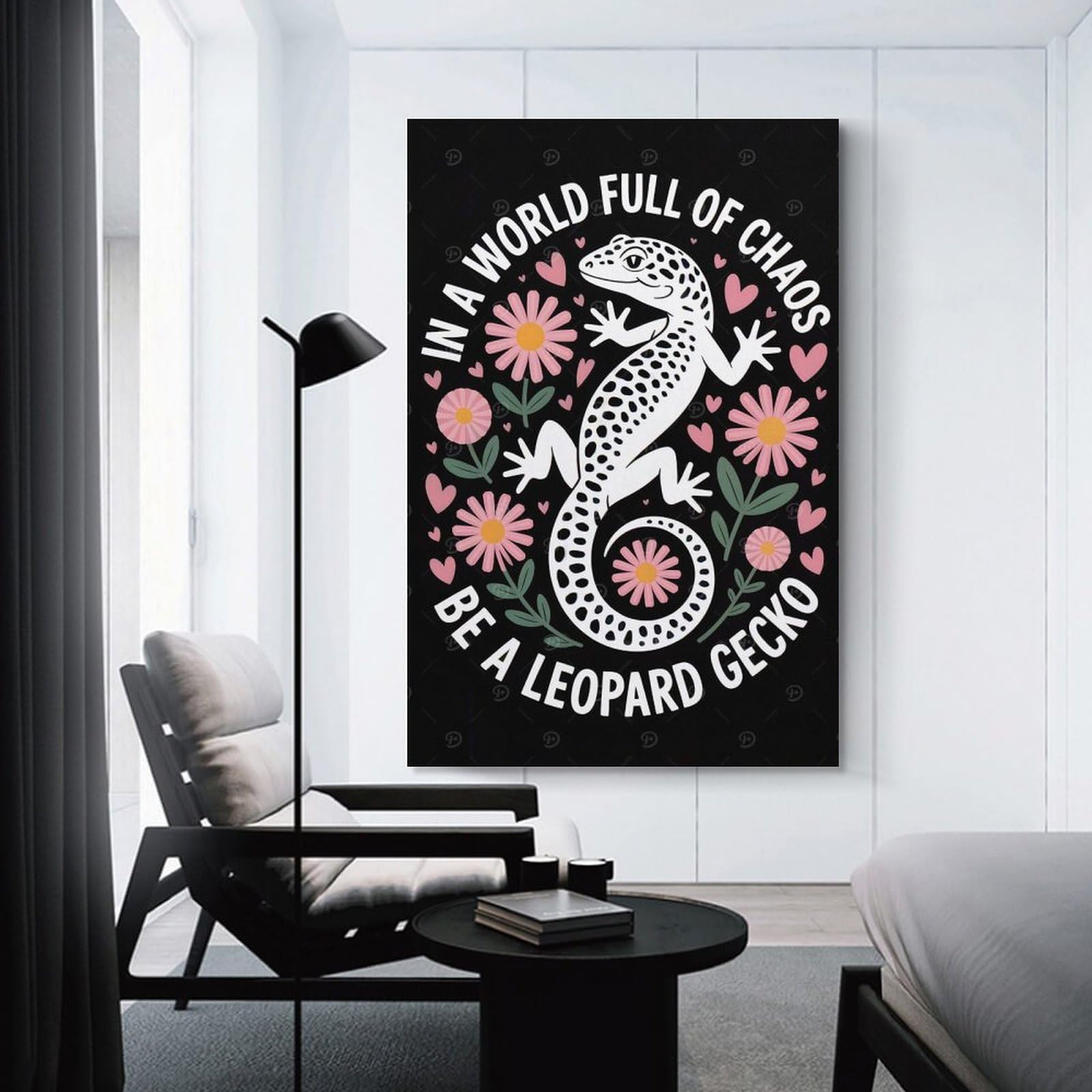 Junmoney Leopard Gecko in A Chaotic World Canvas Wall Decor 08x12inch(20x30cm), for Home Lounge, Bedroom Or Reading Nook, A Home Accent with Warm Character
