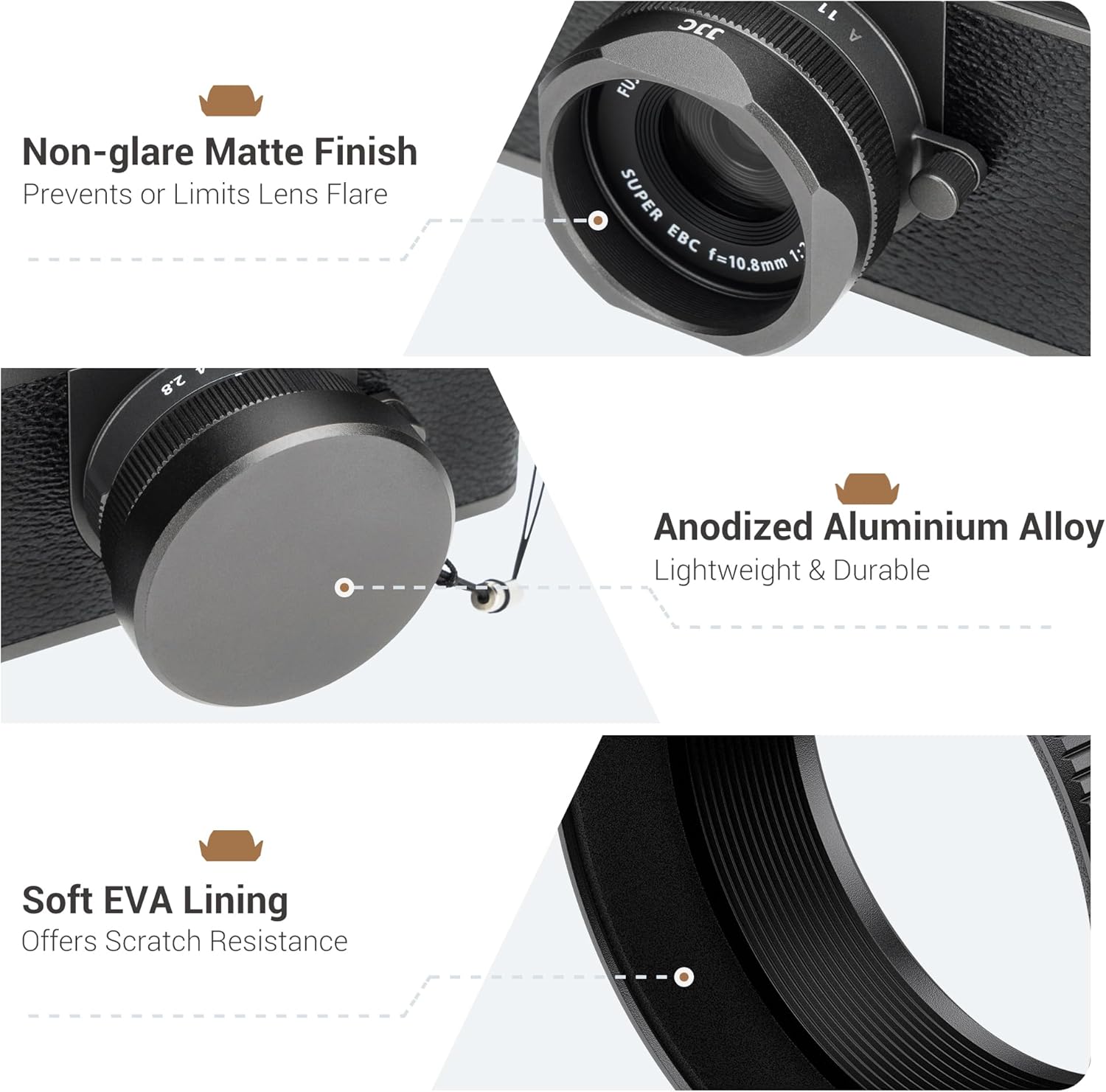 JJC Metal Square Lens Hood Shade with Lens Cap for Fuji Fujifilm X Half XHalf Compact Camera, X Half Protective Lense Cover with Cap Keeper, Anti-Scratch, Anti-Lost, Silver Color - Image 3