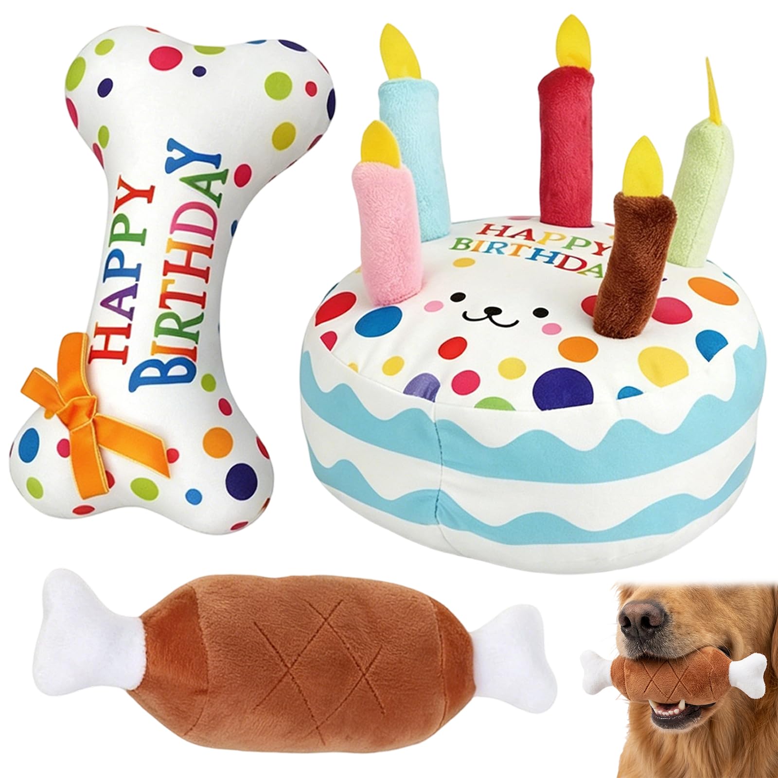 ZeBQrphio 3 Pcs Dog Birthday Toy，Dogs Birthday Celebration Gifts, Birthday Cake for Dogs with Bone Design Chew, Dog Birthday Present for Festive Occasions, Interactive Gift for Canine Companions