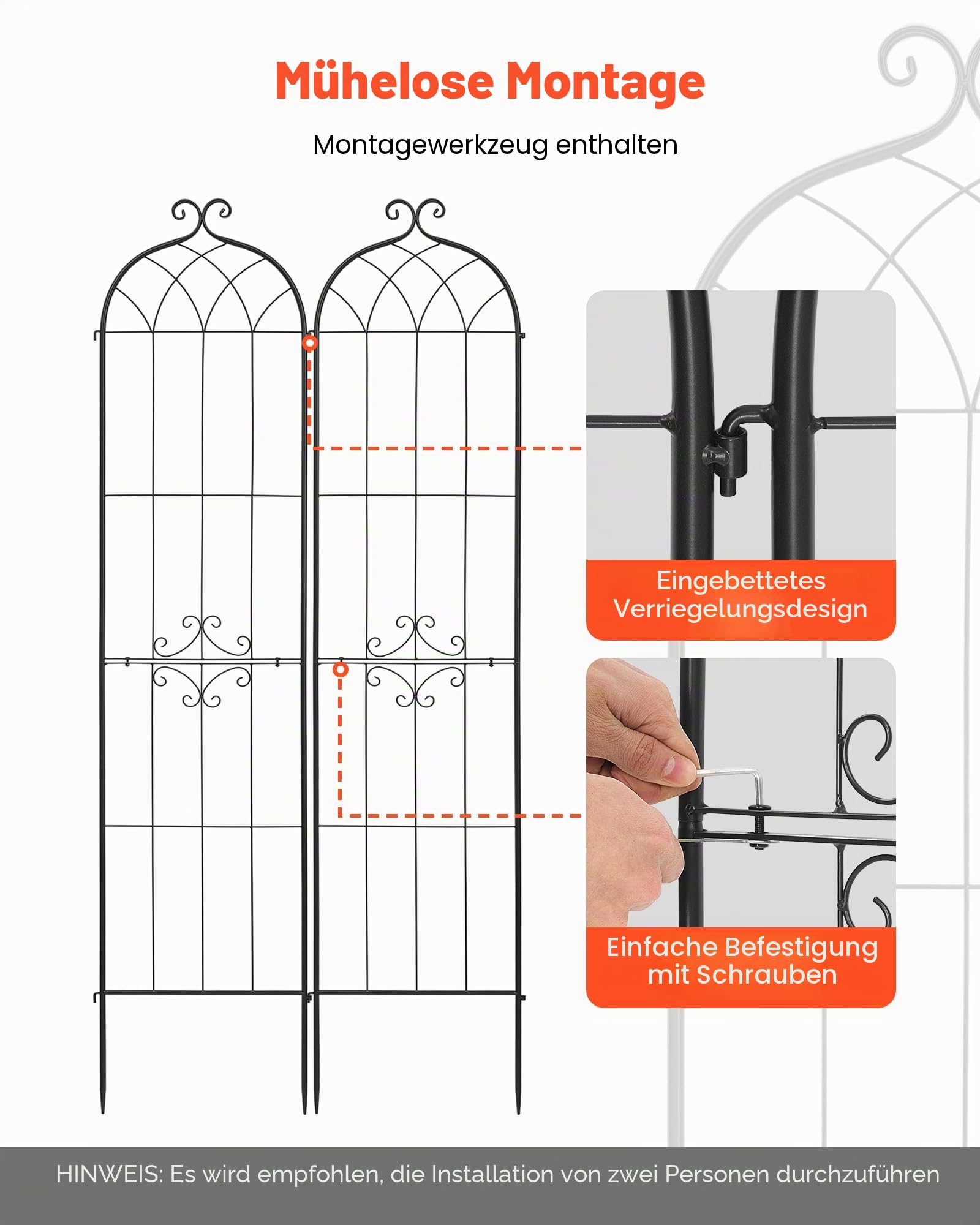 VEVOR Rankgitter, 220x52,5 cm 2er-Pack, Metall Rankhilfe mit Pulverbeschichteter Oberfläche & Verriegelungsmechanismus, Kletterhilfe, Garten Spalier, Pflanzengitter für Blumen, Gemüse & Rosen