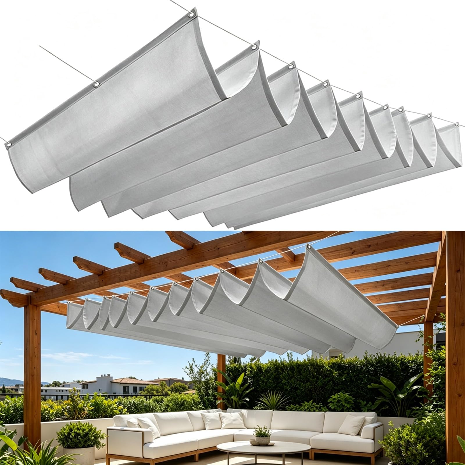 Einziehbare Welle Sonnensegel 1.8 x 2.5 m Pergola, Wasserabweisend Einziehbar Welle Überdachung, Uv-Schutz 50+, Wetterfest, Sonnenschutz für Garten Pergola Balkon Terrasse, Hellgrau