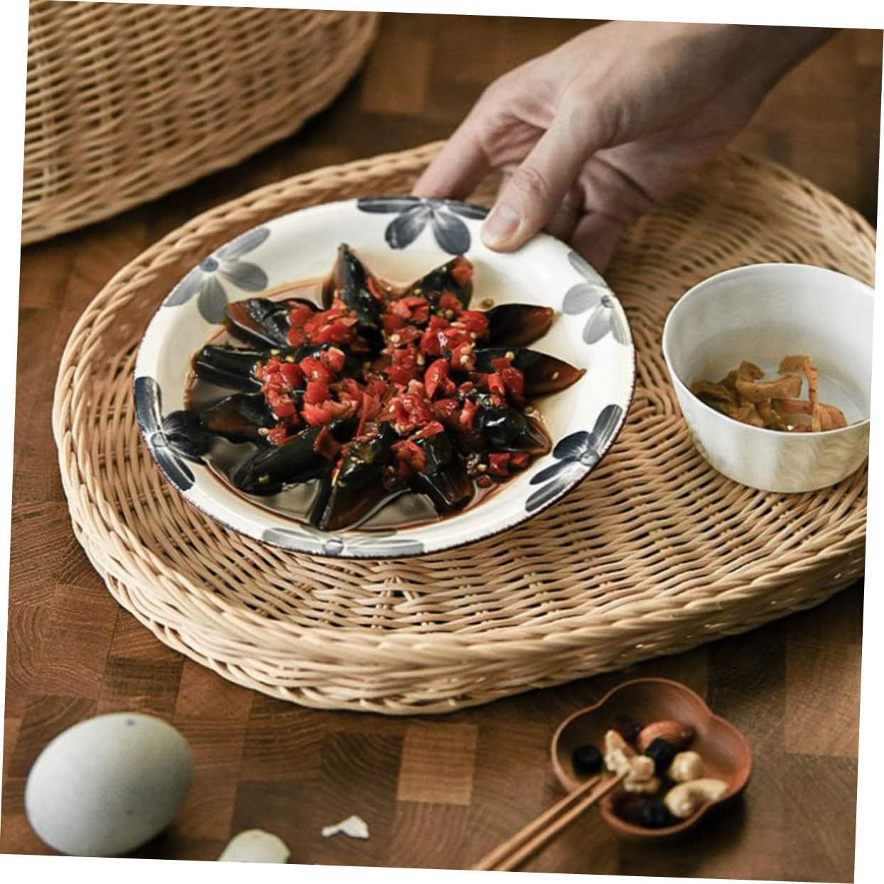 OUNONA Rattan Food Cover Set Kitchen Bread Storage Tray Protective Rattan Basket Natural Woven Fruit Cover for Food Preservation Kitchen Accessory for Home Use