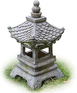 Pagoda Stupa Lantern Outdoor Garden Resin Statue-Solar Waterproof Garden Sculpture, Japanese Style Lantern Pagoda Solar Powered LED Outdoor Garden Deco,Grey