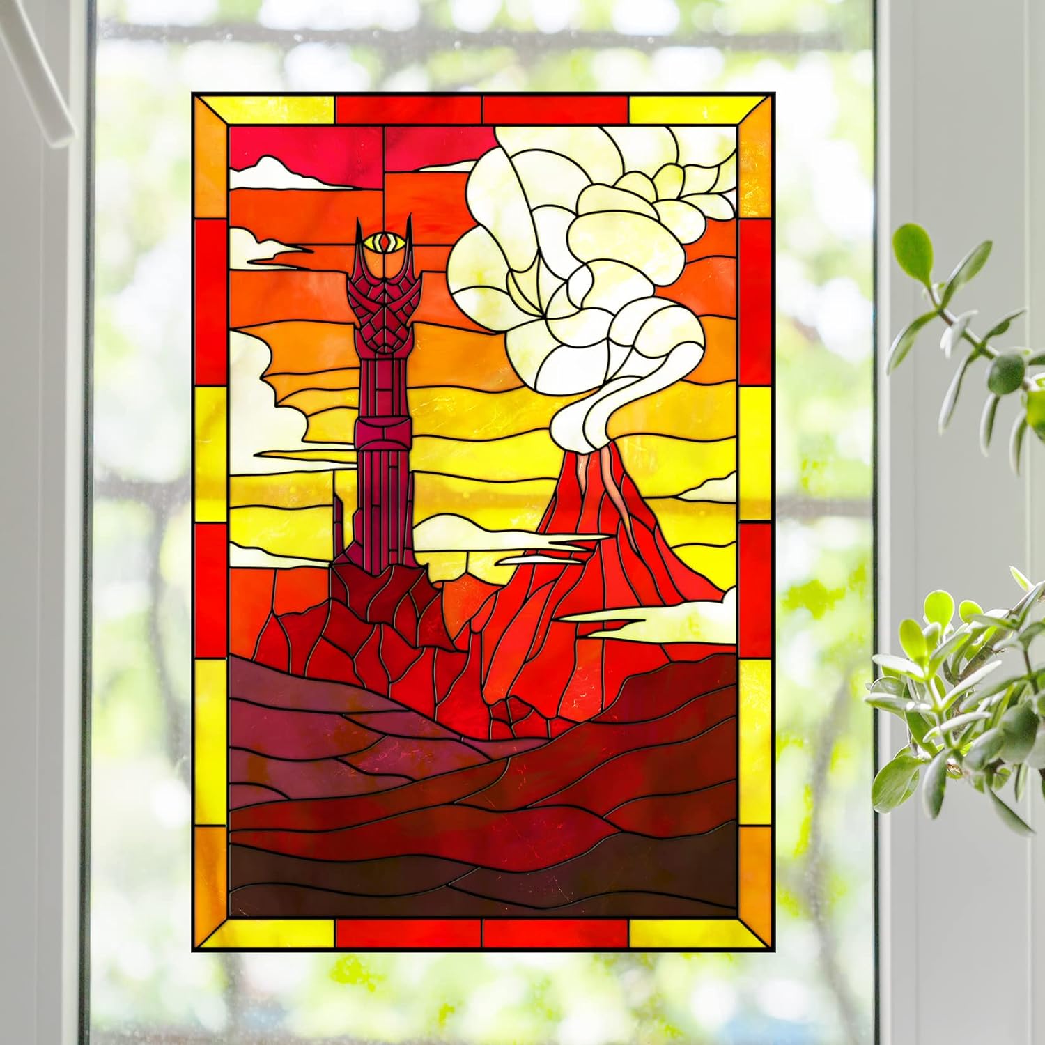 Rings Lord Dark Land Stained Glass Window Film (18"X26.5")