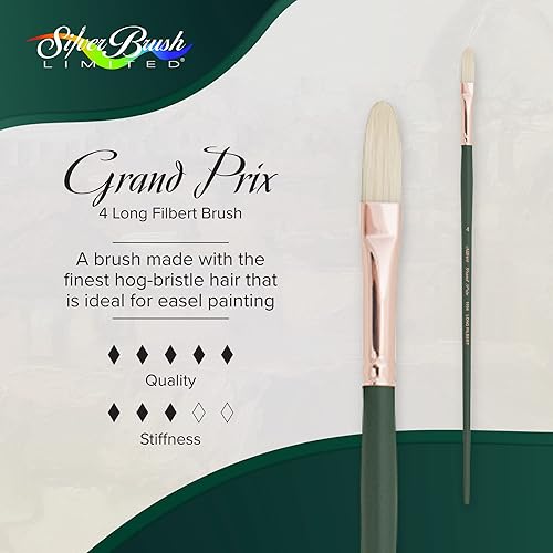 Miniatura 10 de Silver Brush Limited 1032-3 Grand Prix Long Filbert - Brocha para pintura al óleo, tamaño 3, mango largo
