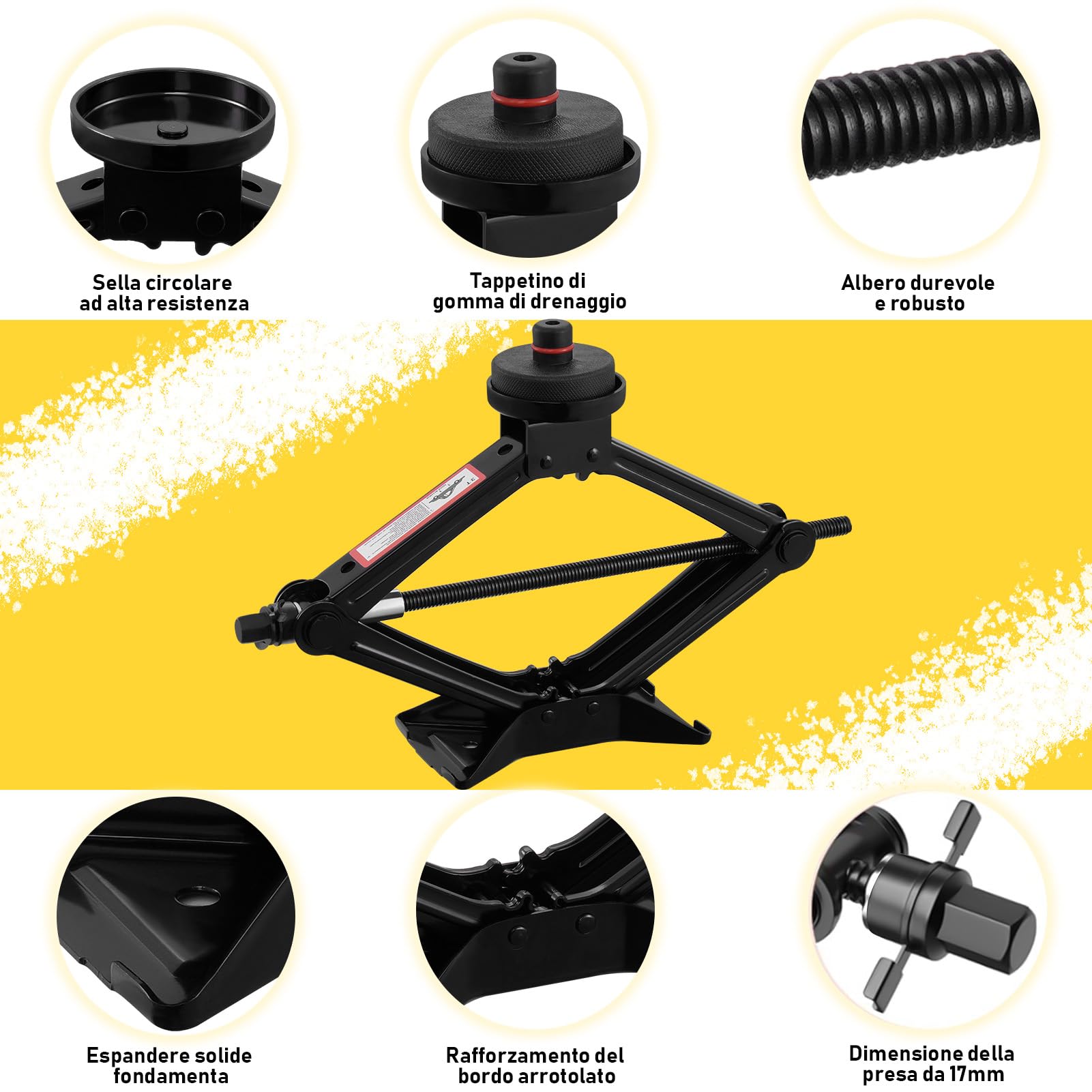Cric per Auto 3T (3000kg), Universale Sollevatore Auto con Tampone di Gomma, con Kit di Ricambio Della Gomma Della Chiave Lug per L'automobile SUV MPV