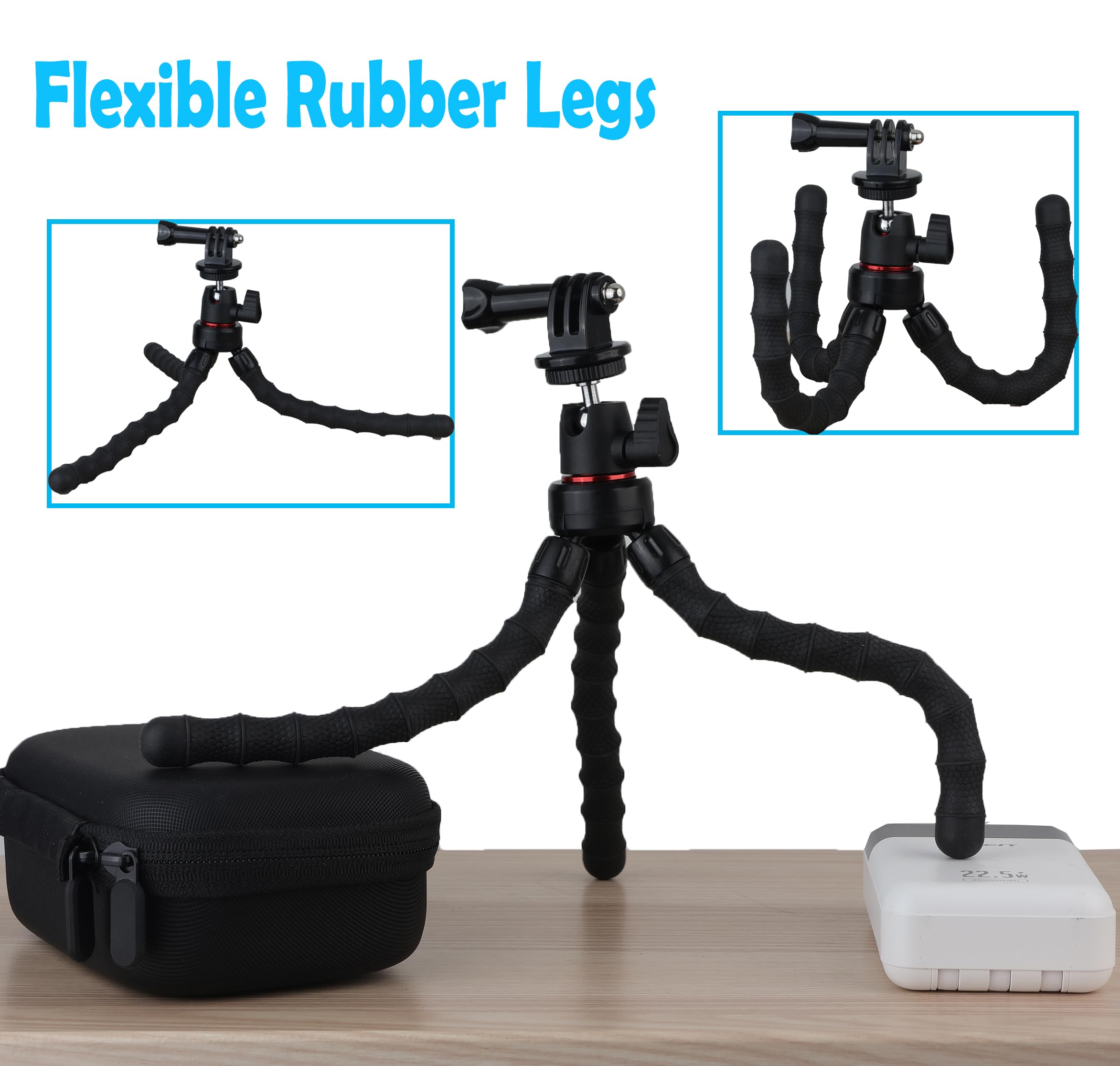 Trípode flexible para cámara compatible con GoPro Hero 12, 11, 10, 9, trípode flexible de rotación de 360°, soporte de montaje para vlogging