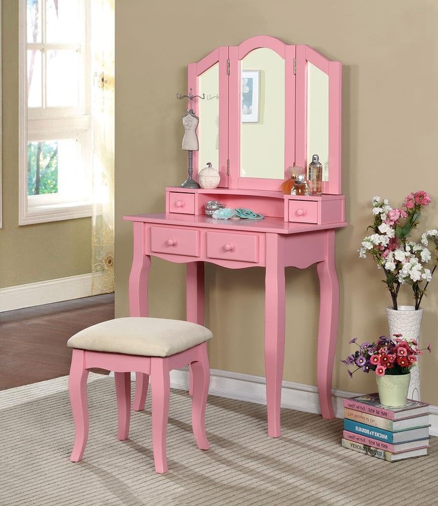 Amazon.com: FA Furnishing Margery Girls Bedroom 3 Piece Set Vanity ...
